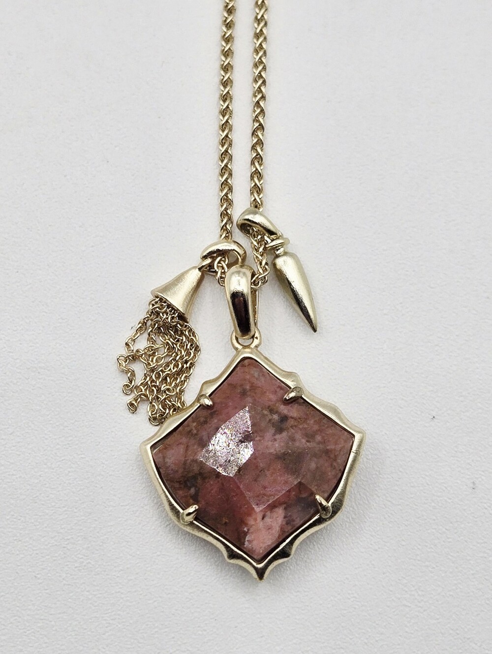 Kendra Scott Aislinn Pendant Necklace Gold Plated Pink Rhodonite Stone